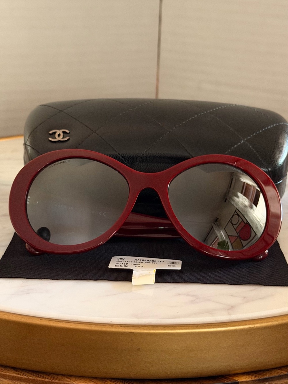 CHANEL Burgundy Round Oversized Sunglasses with Gray Gradient Lenses